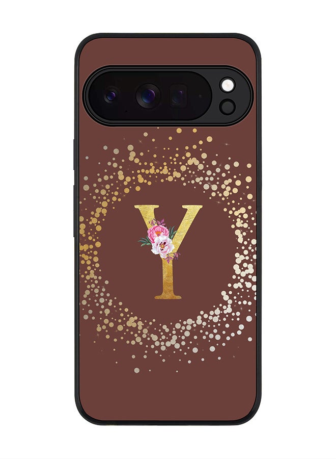 For Google Pixel 10 Pro Case,Slim fit Camera Protection, Shockproof Thin Phone cover  - Custom Monogram Floral - Y  (Brown )